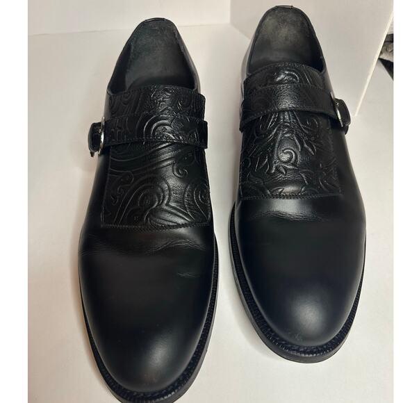 Etro Monk Strap Glossed Black Leather Shoes IT 44 US 11 Loafers Buckle Paisley main image 6